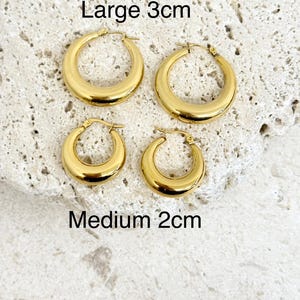 18K Gold Plated Hoop Earrings, Thick Tarnish-Resistant Hoops, Shower-Friendly Bold Jewelry, Classic Everyday Gift for Her