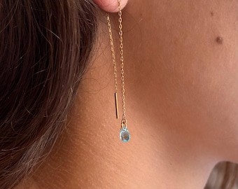 Cubic Zirconia Threader Earrings – Gold Chain Teardrop Drops – Choose Your Colour