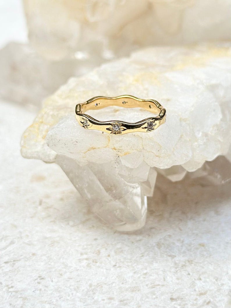 Northern Star 18K Gold Star Ring, Tarnish Resistant Waterproof Gold Band, Zircon Star Stacking Ring, Minimal Gift for Her image 2