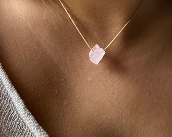 Rose Quartz choker necklace, adjustable necklace, crystal necklace, tiny Rose Quartz choker , Personalized gifts,