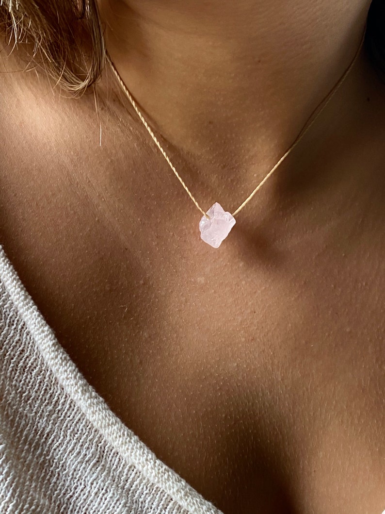 tiny Rose Quartz choker crystal necklace adjustable necklace Rose Quartz choker necklace