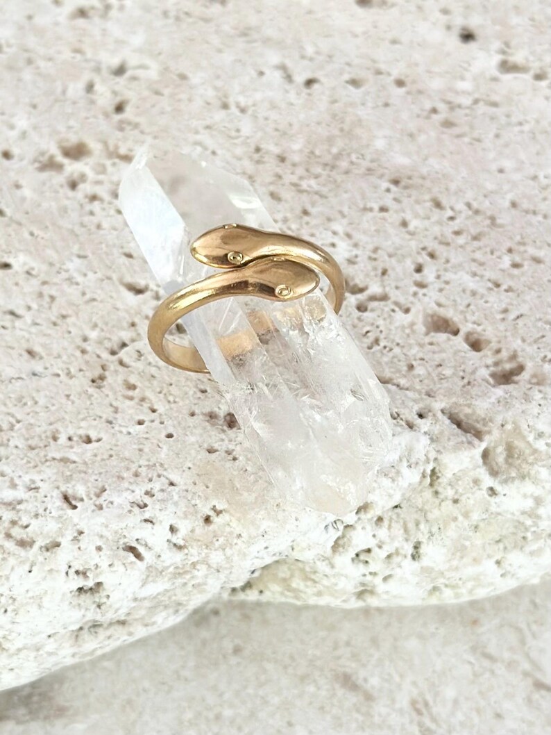 18K Gold Serpent Ring Kundalini Rising • Adjustable Snake Jewelry • Dainty Stacking Ring • Tarnish Resistant Gold Gift for Her image 10