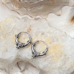 Jai 92.5 Small Sterling Silver Hoops , Thick Hoop Earrings , ethnic Sterling Silver Earrings , Minimalist earrings ,Silver Hoops image 9