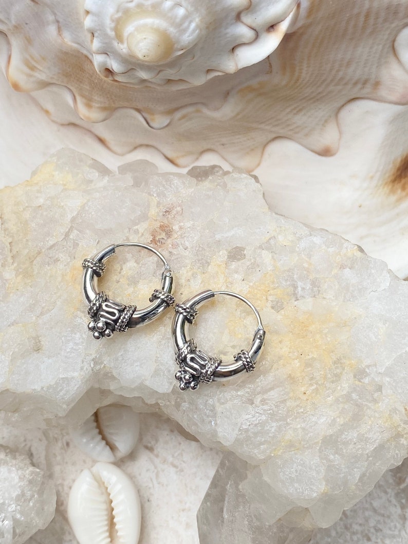 Jai 92.5 Small Sterling Silver Hoops , Thick Hoop Earrings , ethnic Sterling Silver Earrings , Minimalist earrings ,Silver Hoops image 9