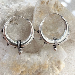 SHANTI hoops, Large sterling silver plated hoops, thick silver hoops, tribal hoop earrings, silver plated hoops image 6