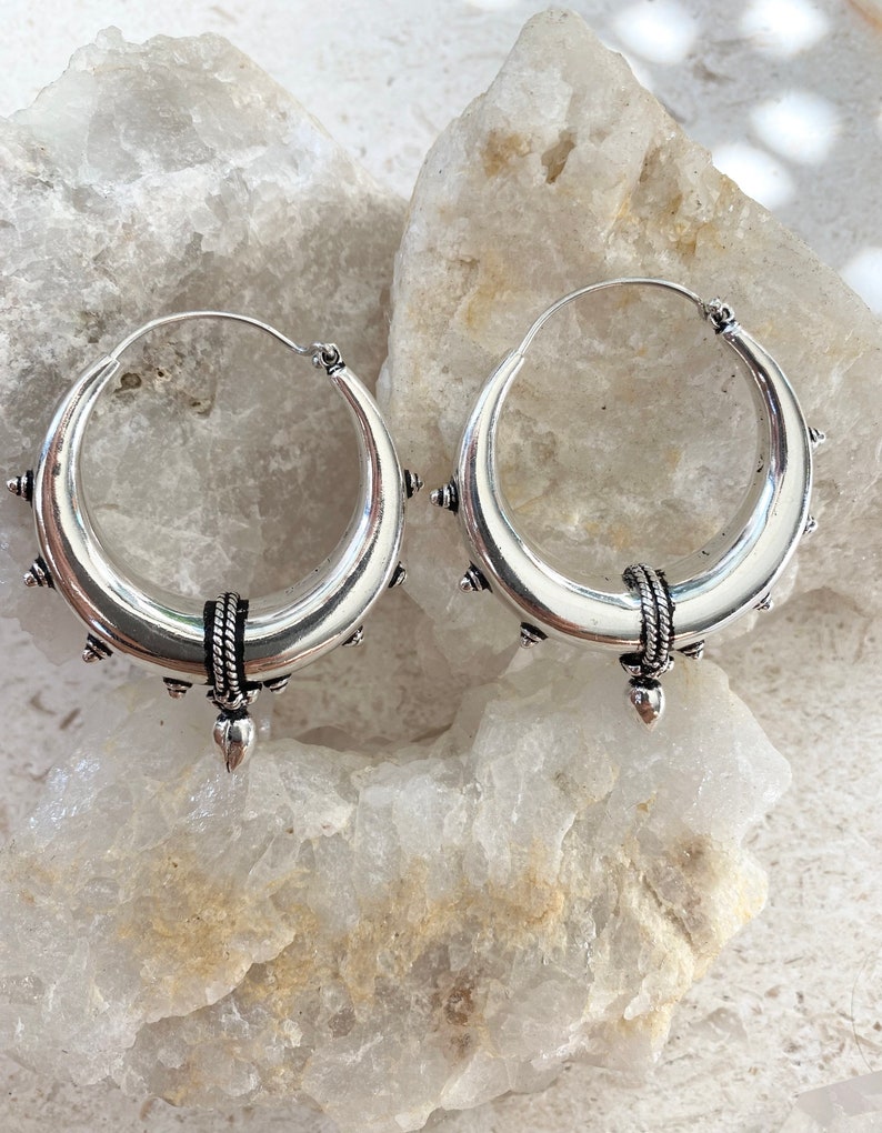 SHANTI hoops, Large sterling silver plated hoops, thick silver hoops, tribal hoop earrings, silver plated hoops image 6