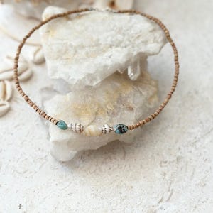Magical Larimar and Tulsi wooden seed bead necklace/choker, dainty Larimar Shell necklace, Personalized gifts,