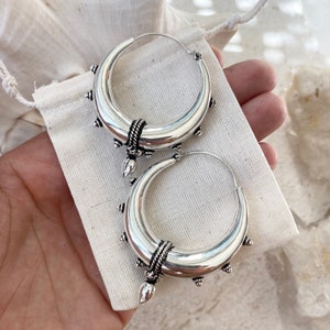 SHANTI hoops, Large sterling silver plated hoops, thick silver hoops, tribal hoop earrings, silver plated hoops image 5