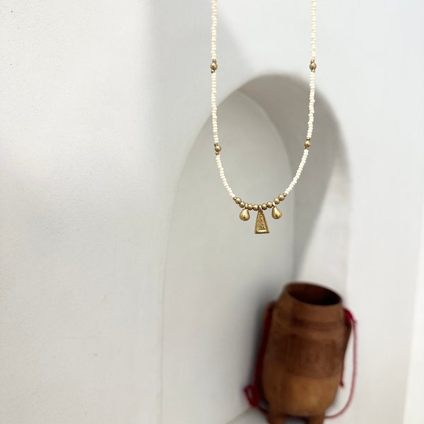 ARIADNE Gold Charm Beaded necklace, Handmade beaded necklace, handmade charm necklace, beaded choker, Greek beaded necklace