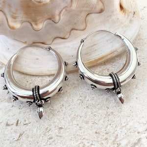 SHANTI hoops, Large sterling silver plated hoops, thick silver hoops, tribal hoop earrings, silver plated hoops image 1