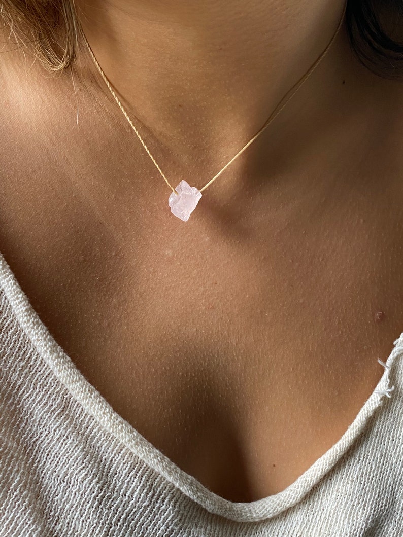 tiny Rose Quartz choker crystal necklace adjustable necklace Rose Quartz choker necklace