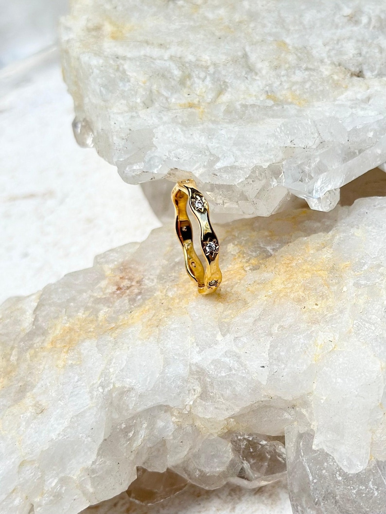 Northern Star 18K Gold Star Ring, Tarnish Resistant Waterproof Gold Band, Zircon Star Stacking Ring, Minimal Gift for Her image 3