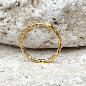OUROBOROS 18K Gold Serpent Ring, Tarnish Resistant Plated Snake Ring, Dainty Gold snake rings, serpent rings, Dainty stacking ring image 1