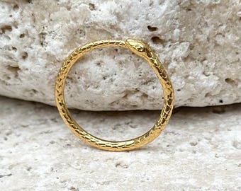 OUROBOROS 18K Gold Serpent Ring, Tarnish Resistant Plated Snake Ring, Dainty Gold snake rings, serpent rings, Dainty stacking ring