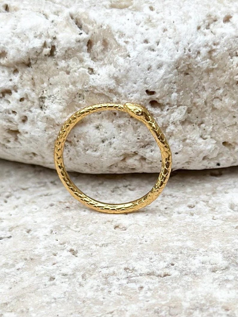 OUROBOROS 18K Gold Serpent Ring, Tarnish Resistant Plated Snake Ring, Dainty Gold snake rings, serpent rings, Dainty stacking ring image 1