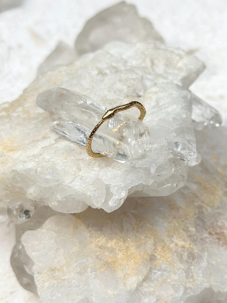 OUROBOROS 18K Gold Serpent Ring, Tarnish Resistant Plated Snake Ring, Dainty Gold snake rings, serpent rings, Dainty stacking ring image 2