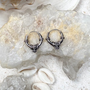 Jai 92.5 Small Sterling Silver Hoops , Thick Hoop Earrings , ethnic Sterling Silver Earrings , Minimalist earrings ,Silver Hoops image 5