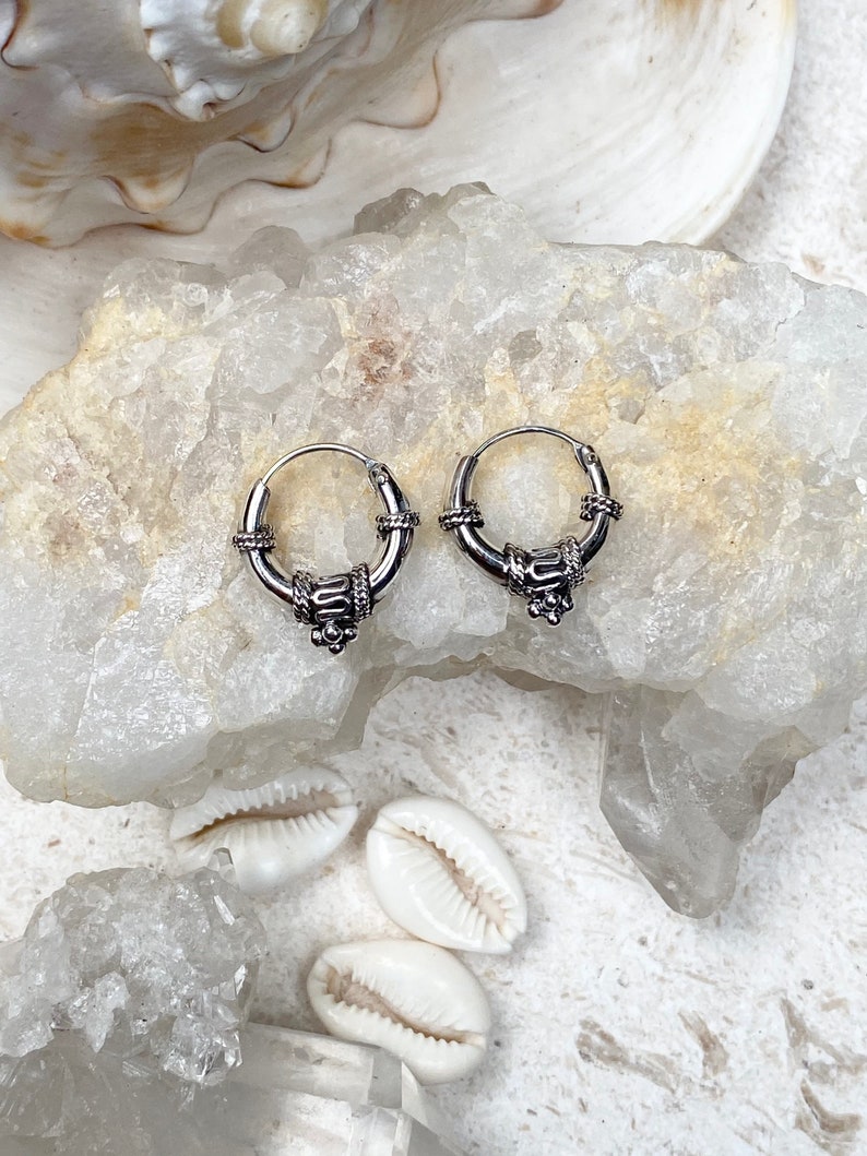 Jai 92.5 Small Sterling Silver Hoops , Thick Hoop Earrings , ethnic Sterling Silver Earrings , Minimalist earrings ,Silver Hoops image 5