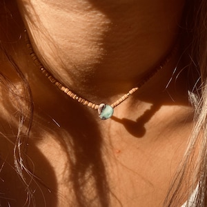 CHI- Larimar and Tulsi wooden seed bead necklace/choker, dainty Larimar crystal adjustable necklace , Personalized gifts,