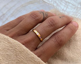 Pink Shell Ring – Gold Vermeil Mother of Pearl Band – Dainty Stacking Ring