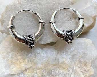 Manipura 92.5 Small Sterling Silver Hoops , Thick Hoop Earrings , ethnic Sterling Silver Earrings , Minimalist earrings ,Silver Hoops