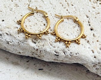 Tarnish-Resistant 18K Gold Plated Boho Hoop Earrings • Small, Minimalist Hoops