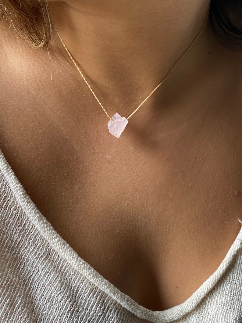 tiny Rose Quartz choker crystal necklace adjustable necklace Rose Quartz choker necklace