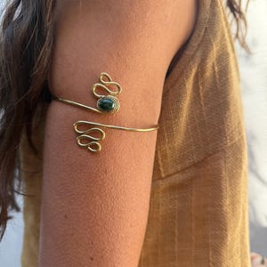 Labradorite Malachite Serpentine Adjustable Armband, Gold Snake Gemstone boho Arm band, Handmade Serpentine Arm Cuff Jewelry Unique Gifts