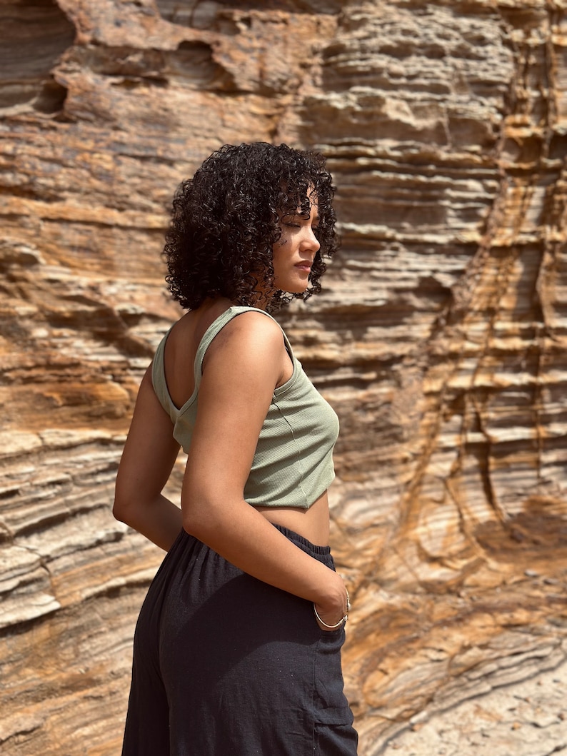 Organic Cotton Crop top, Ribbed organic cotton top, boho top, ribbed crop top image 1