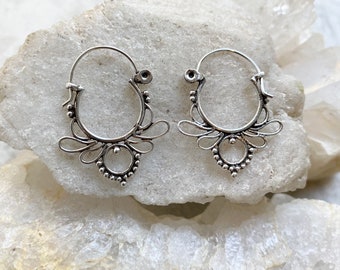 Eshana 92.5 Small Sterling Silver Hoops , Thick Hoop Earrings , ethnic Sterling Silver Earrings , Minimalist earrings ,Silver Hoops