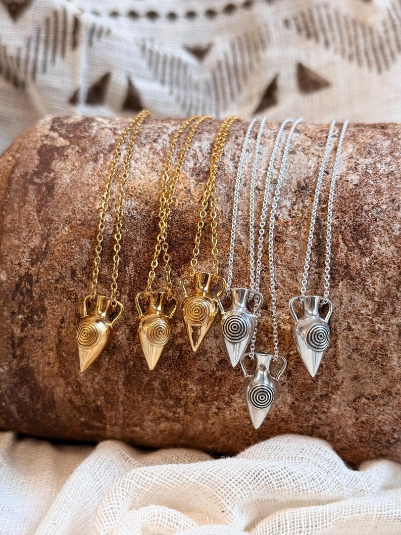 Ancient Amphora Necklace, Greek Vase Pendant, Mythology Talisman Necklace, Ancient Greek Jewelry, Archaeology Inspired Gift image 8