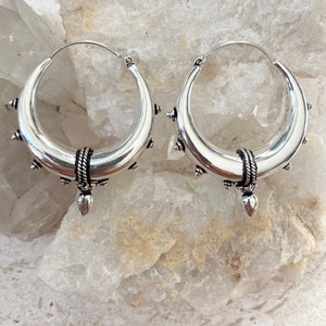 SHANTI hoops, Large sterling silver plated hoops, thick silver hoops, tribal hoop earrings, silver plated hoops image 3