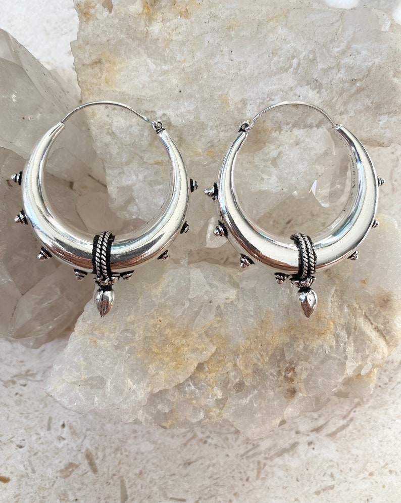 SHANTI hoops, Large sterling silver plated hoops, thick silver hoops, tribal hoop earrings, silver plated hoops image 3