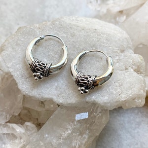 Small Sterling Silver Hoop Earrings: Ethnic Minimalist Design