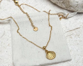 Gold Shell Necklace – Tiny Seashell Charm Pendant – Waterproof 18K Gold Bonded Chain