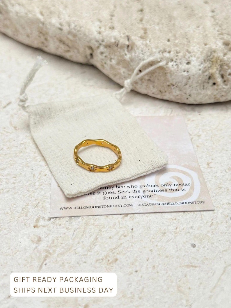 Northern Star 18K Gold Star Ring, Tarnish Resistant Waterproof Gold Band, Zircon Star Stacking Ring, Minimal Gift for Her image 8