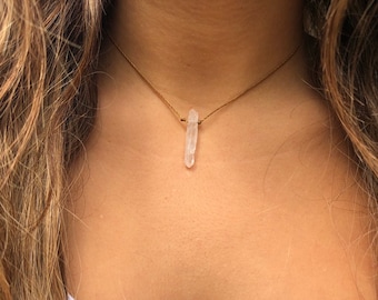 Tiny Quartz Choker Necklace, Boho Choker Necklace, Minimalist Beaded Choker, Handmade Choker Necklaces For Women, Crystal Choker