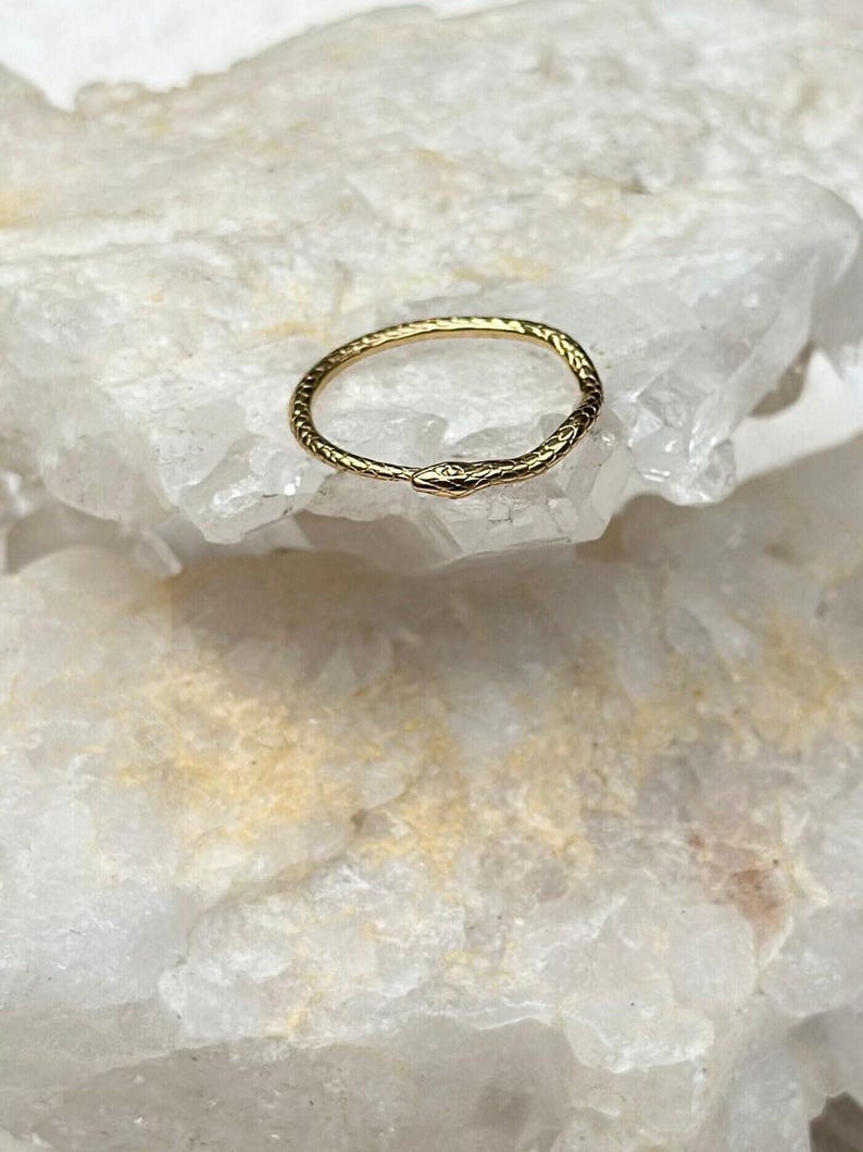 OUROBOROS 18K Gold Serpent Ring, Tarnish Resistant Plated Snake Ring, Dainty Gold snake rings, serpent rings, Dainty stacking ring image 7
