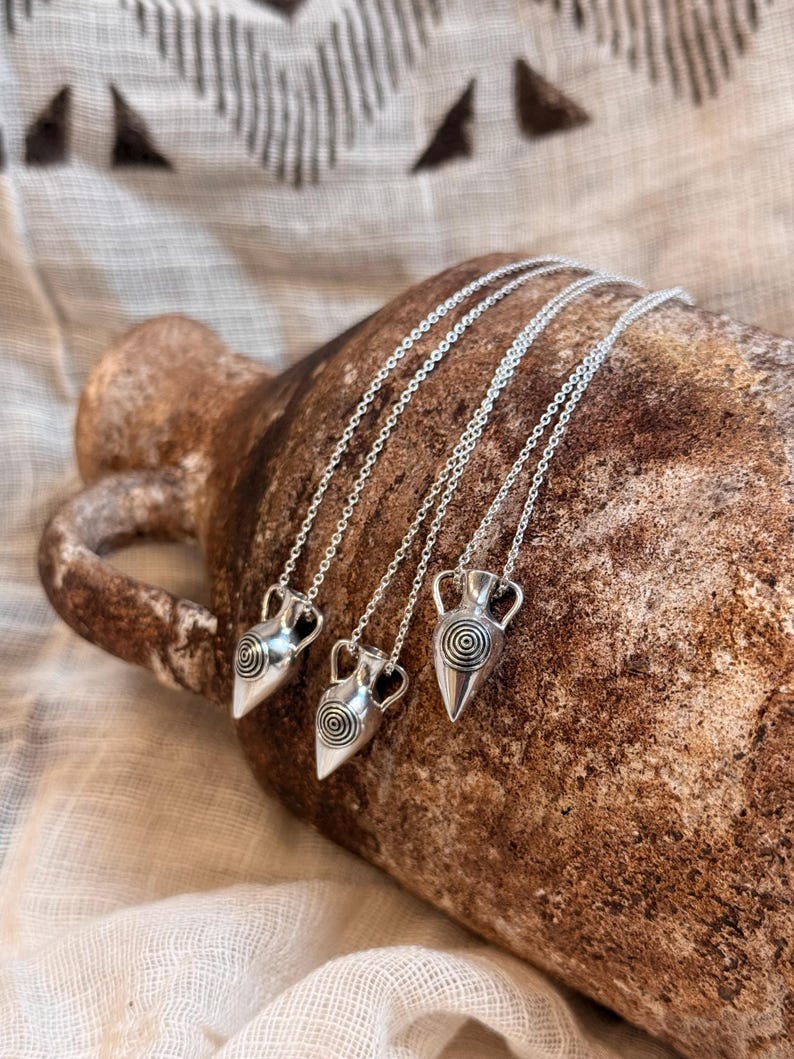 Ancient Amphora Necklace, Greek Vase Pendant, Mythology Talisman Necklace, Ancient Greek Jewelry, Archaeology Inspired Gift Silver