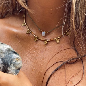 Luz ~ Moonstone Tulsi Holy Basil Beaded necklace, adjustable necklace, handmade crystal necklace, tiny moonstone choker, crystal necklace