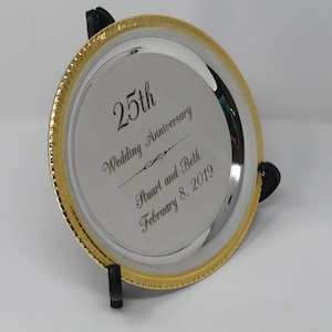 10 Inch Personalized Gold Rim Silver Plated Tray (stand not included)