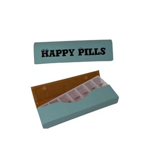 Happy Pills Engraved Leatherette Pill Box - 9 3/4&quot; x 2 1/2&quot;