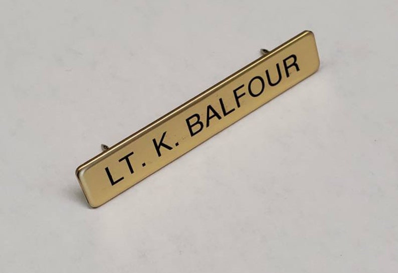 Engraved Metal Name Badges Security, Police, Fire, Military Nameplates Name Tag 3/8 x 2 1/4 Identification Clutch Backing Gold