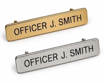 Crachá de metal personalizado com gravação, dourado ou prateado, para policiais, seguranças, bombeiros e militares, 9,5 mm x 57 mm (3/8 x 2-1/4 polegadas).