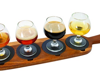 Beer Flight Board - Acacia Wood - Slate Serving Board