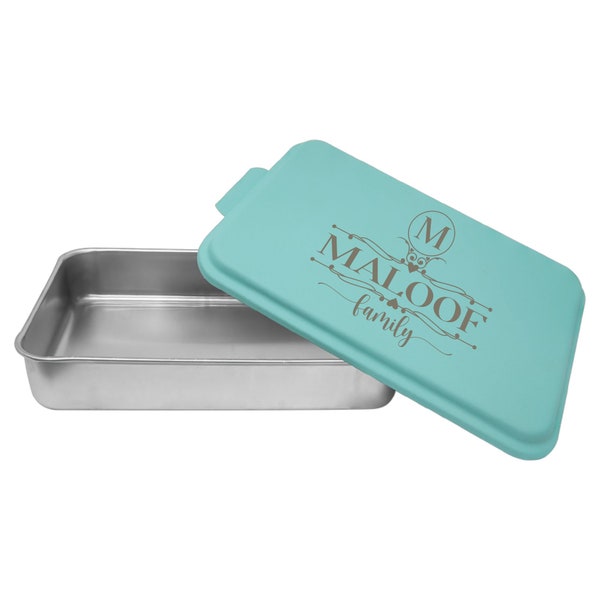 Personalized Baking dish - 9" x 13" - Available in 5 colors - Aluminum Cake Pan - Family Monogram - Wedding Gift- Laser Engraved