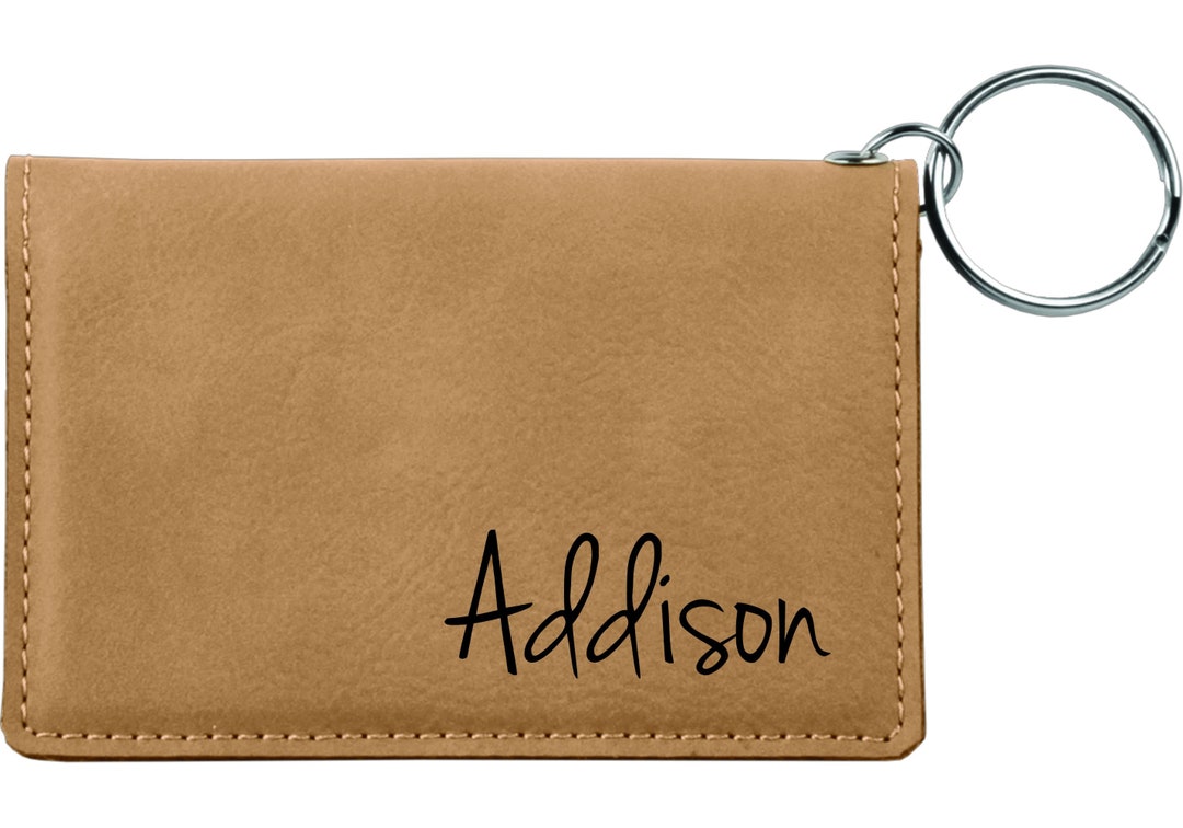 Engraved Leatherette ID Holder Keychain Gift for Her Personalized