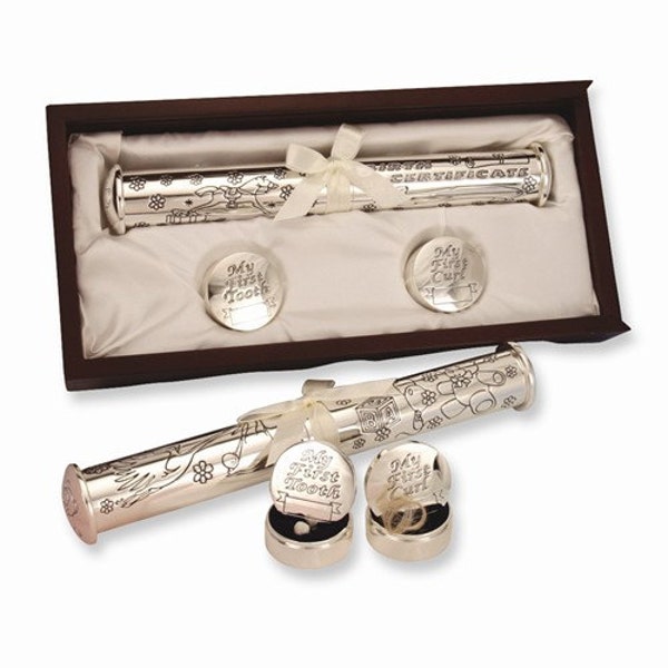 Coffret cadeau personnalisé pour porte-certificat de naissance, plaque en laiton gravée avec nom personnalisé, boîte à premières dents, souvenir de première coupe de cheveux, cadeau pour bébé