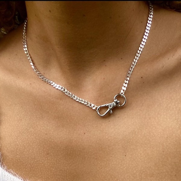 Collier fermoir en argent, grand collier fermoir, bijoux en argent