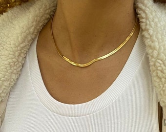 Gold Herringbone Necklace, Gold Necklace, Gold Choker Necklace, Herringbone Choker Necklace, Gold Choker, Girlfriend Gift, Gift for Girl